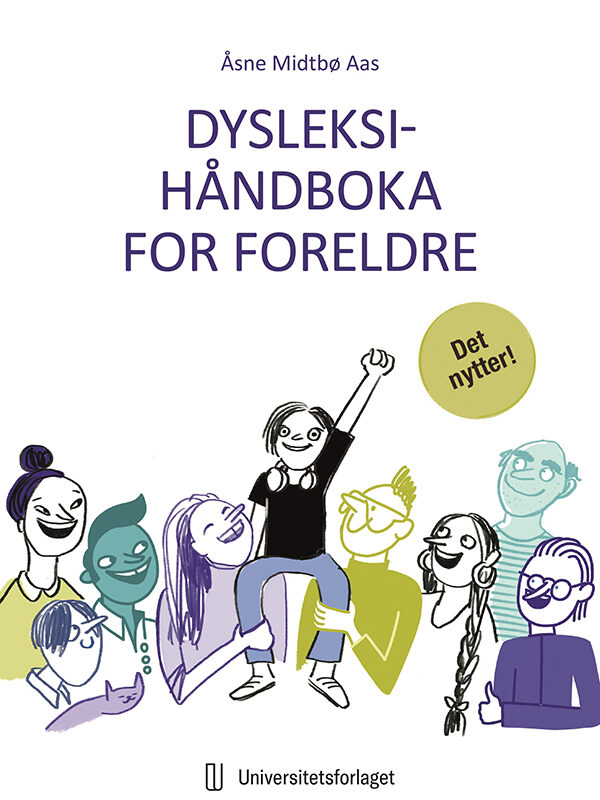 Forsiden av Dysleksihåndboka for foreldre med illustrasjon av ulike mennesker
